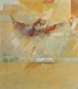 ‡ ELFYN JONES (Welsh b.1939) oil on canvas - entitled verso, 'Stretching' on Ffin Y Parc Gallery