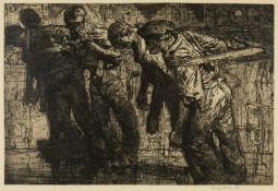 ‡ SIR FRANK BRANGWYN RA (Welsh 1867-1956) etching - group of workers towing a rope, circa 1906,