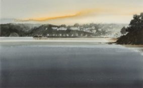 ‡ NAOMI TYDEMAN (b. Malaysia 1957, lives / works Wales) watercolour - coastal view at dusk,