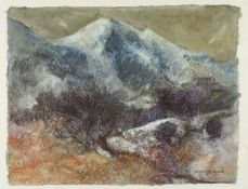 ‡ GWILYM PRICHARD (Welsh 1931-2015) mixed media - entitled verso, 'Snowdon Winter', signed, 50 x
