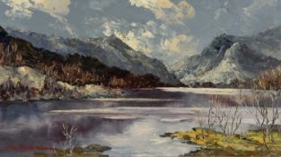 ‡ CHARLES WYATT WARREN (Welsh 1908-1993) oil on board - entitled verso, 'Elidir from Llyn Padarn',