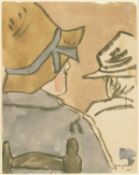 GWEN JOHN (Welsh 1876 - 1939) watercolour and body colour - entitled verso 'Two Hatted Women in