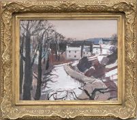 ‡ DONALD MCINTYRE (English, lived / worked Wales 1923-2009) early acrylic on board - winter scene