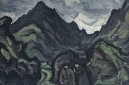 ‡ SIR KYFFIN WILLIAMS RA (Welsh 1918-2006) oil on canvas - entitled verso, 'Farmers Under Cnicht',