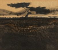 ‡ ROGER CECIL (Welsh 1942-2015) watercolour and pencil - barren landscape with tree, 25 x 30cms