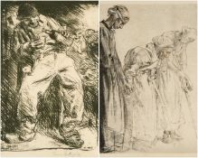 ‡ SIR FRANK BRANGWYN RA two lithographs - entitled 'Three Blind Women', 28 x 28cms and 'The