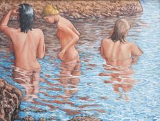 ‡ RONALD HERBERT JOHN LAWRENCE (Welsh 1929-2013) oil on canvas - entitled verso, 'The Bathers',