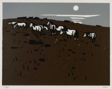 ‡ SIR KYFFIN WILLIAMS RA (Welsh 1918-2006) limited edition (12/100) linocut - 'Ponies, Anglesey',