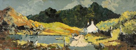 ‡ CHARLES WYATT WARREN (Welsh 1908-1993) oil on board - whitewashed cottage, Eryri, signed, 27 x
