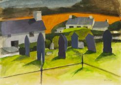 ‡ JOHN ELWYN (Welsh 1916-1997) watercolour (and preparatory drawing verso) - graveyard, south