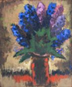‡ JOSEF HERMAN OBE RA (Polish, lived Wales 1911-2000) oil on board - entitled verso, 'Flowers,
