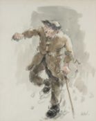 ‡ SIR KYFFIN WILLIAMS RA (Welsh 1918-2006) pencil and watercolour - farmer with walking stick,