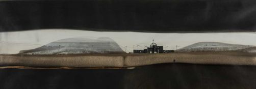 ‡ ROGER CECIL (Welsh 1942-2015) mixed media - landscape with colliery and figure, signed, 31 x 87cms