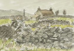 ‡ SIR KYFFIN WILLIAMS RA (Welsh 1918-2006) watercolour and pencil - upland cottage with drystone