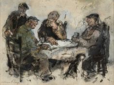 ‡ WILLIAM SELWYN (Welsh b.1933) mixed media - entitled verso 'Trafodaeth' (discussion), signed, 14 x