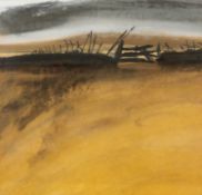 ‡ ROGER CECIL (Welsh 1942-2015) watercolour and pencil - landscape with fence and gate, 37 x 39cms