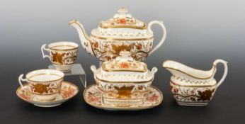 SWANSEA PORCELAIN PART TEASET circa 1815-1820, Japan pattern with iron-red and gilt stylised peonies