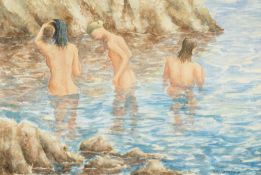 ‡ RONALD HERBERT JOHN LAWRENCE (Welsh 1929-2013) watercolour - entitled verso, 'Bathers' on