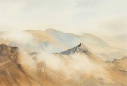 ‡ JONATHAN TAYLOR (Welsh Contemporary) large watercolour - expansive view of Crib Goch, signed and