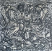 ‡ NICK EVANS (Welsh 1907-2004) large mixed media on board - four bare-chested muscular miners