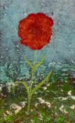 ‡ PAUL PETER PIECH (American, lived / worked Wales 1920-1996) rare oil on board - single red flower,