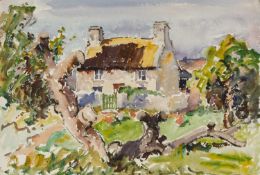 ‡ WILL EVANS (Welsh 1887-1957) watercolour - cottage and gardens, 39 x 56cms Provenance: private