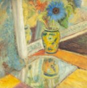 ‡ MARCIA GIBSON-WATT (Welsh b.1949) oil on board - entitled verso, 'The Blue Sunflower', signed with