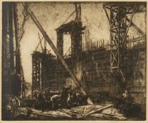 ‡ SIR FRANK BRANGWYN RA (Welsh 1867-1956) etching - construction of the Victoria & Albert Museum,