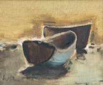‡ WILL ROBERTS (Welsh 1907-2000) oil on canvas – Iron Boats, signed with initials, 25 x 30cms