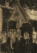 ‡ KAREL LEK (Belgian 1929-2020) ink and wash - funeral attendees outside a church, signed, 34 x