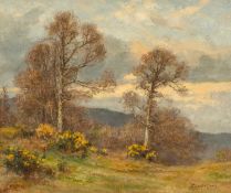 JOSIAH CLINTON JONES (Welsh 1848-1936) oil on canvas - autumnal landscape with trees, probably Conwy