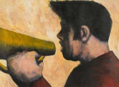 ‡ JAMES DONOVAN (Welsh b.1974) acrylic - entitled verso on Attic Gallery label 'Let it out',