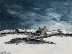 ‡ WYN HUGHES (Welsh Contemporary) oil on card - entitled verso, 'Bodorgan', signed, 22 x 29cms