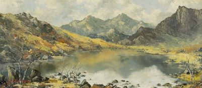 ‡ CHARLES WYATT WARREN (Welsh 1908-1993) oil on board - entitled verso, 'Snowdon from Llyn Nantlle',