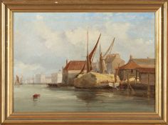 WALTER WILLIAM MAY (English 1831-1896) oil on board - 'Hay Barges at Greenwich', titled in ink on