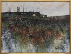 PETER OLIVER (English 1927-2006) oil on board - entitled verso 'Reed Bed, St Guenole', signed