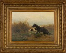 NELSON GRAY KINSLEY (English 1863-1945) oil on canvas - gundog pair stalking grouse in cover, signed