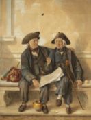 OCTAVIUS OAKLEY (English 1800-1867) watercolour - Greenwich Pensioners discussing the merits of