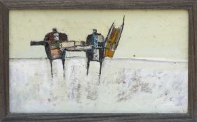 PETER OLIVER (English 1927-2006) oil on board - 'Men with Viviers 157', 43 x 74.5cms Provenance: