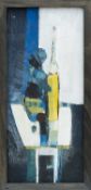 PETER OLIVER (English 1927-2006) oil on board - still life with yellow bottle, 90 x 39cms