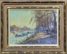 ‡ MATTHEW ALEXANDER (English b.1953) oil on board - entitled verso 'Frosty Morning, Richmond' on