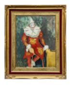 ‡ DAME LAURA KNIGHT (English 1877-1970) oil on board - study of a circus performer in costume,