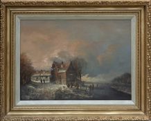 CIRCLE OF CHARLES HENRI JOSEPH LEICKERT (Belgian 1816-1907) oil on canvas - ice skaters on a