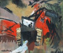 ‡ WILLIAM TURNER (English 1920-2013) oil on board - entitled verso, 'The Hedgecutter', fully