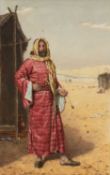 DOROFIELD HARDY (British 1853-1937) watercolour - entitled verso 'A Sheik' smoking pipe in desert