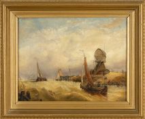FOLLOWER OF JOHN CLARKSON STANFIELD (English 1828-1878) oil on canvas - 'Oude Scheld - Texel
