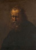 19TH CENTURY FOLLOWER OF REMBRANDT VAN RIJN oil on board - portrait of an Apostle, 18 x 14cms