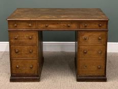 VICTORIAN MAHOGANY KNEEHOLE DESK having six drawers and single cupboard, 82 (h) x 122 (w) x 60cms (