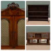 TWO VARIOUS ANTIQUE FURNITURE PEDIMENTS comprising Arts & Crafts semi-glazed section bearing