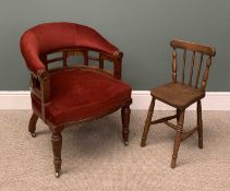 TWO SUNDRY CHAIRS comprising Edwardian oak upholstered tub-chair and infant's Windsor type chair
